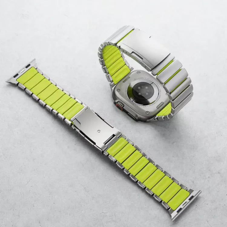 터틀 버클 투톤 티타늄 메탈 실리콘 시계 밴드, 애플 워치 46mm / 49mm / 45mm / 44mm용