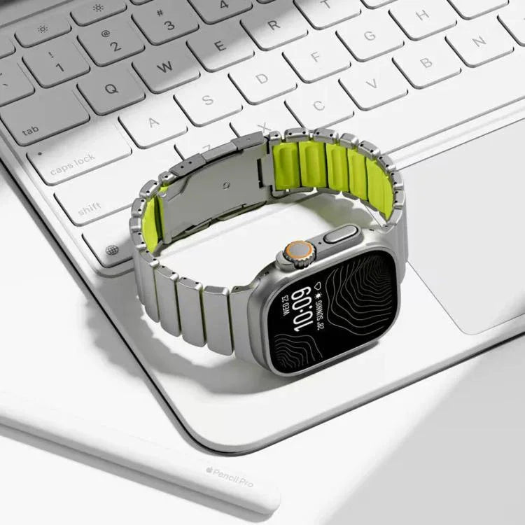 터틀 버클 투톤 티타늄 메탈 실리콘 시계 밴드, 애플 워치 46mm / 49mm / 45mm / 44mm용