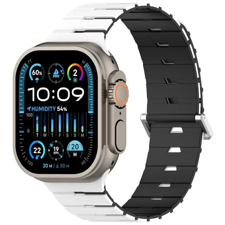 멜로디카 스타일 자석 듀얼 컬러 실리콘 시계 밴드, 애플 워치 46mm / 49mm / 45mm / 44mm용, 애플 워치 42mm / 41mm / 40mm / 38mm용