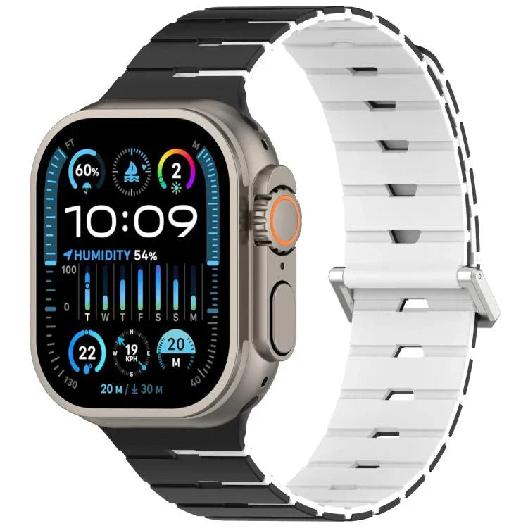 멜로디카 스타일 자석 듀얼 컬러 실리콘 시계 밴드, 애플 워치 46mm / 49mm / 45mm / 44mm용, 애플 워치 42mm / 41mm / 40mm / 38mm용