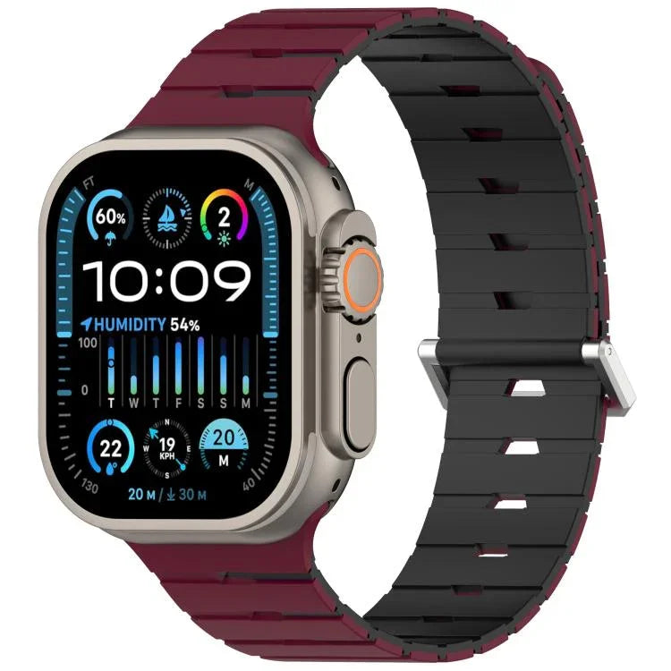 멜로디카 스타일 자석 듀얼 컬러 실리콘 시계 밴드, 애플 워치 46mm / 49mm / 45mm / 44mm용, 애플 워치 42mm / 41mm / 40mm / 38mm용