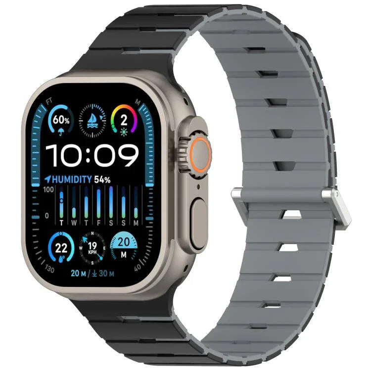 멜로디카 스타일 자석 듀얼 컬러 실리콘 시계 밴드, 애플 워치 46mm / 49mm / 45mm / 44mm용, 애플 워치 42mm / 41mm / 40mm / 38mm용