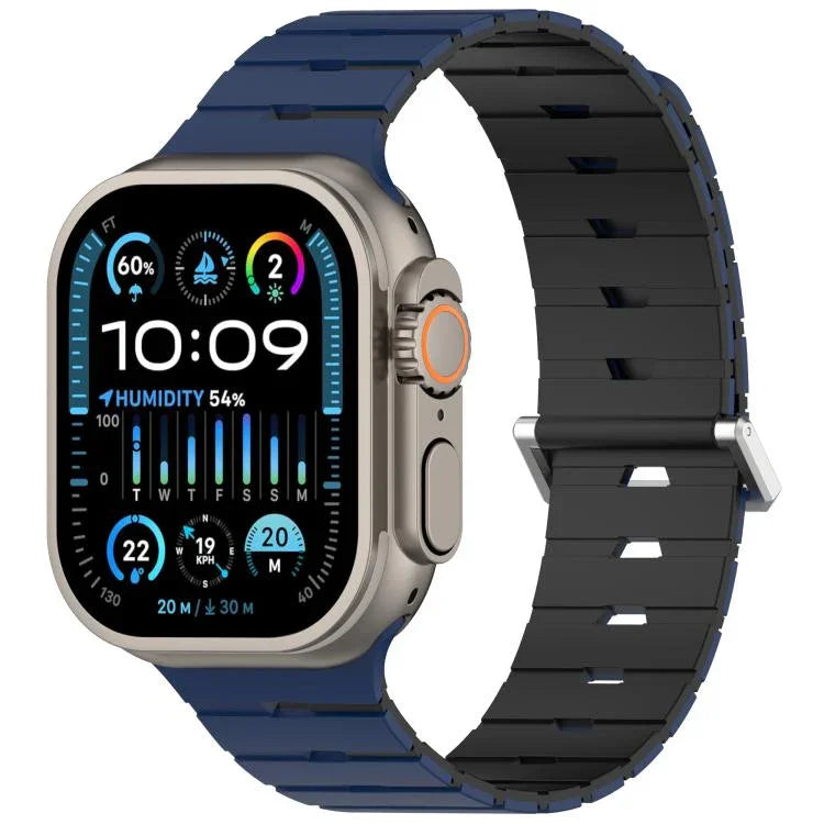 멜로디카 스타일 자석 듀얼 컬러 실리콘 시계 밴드, 애플 워치 46mm / 49mm / 45mm / 44mm용, 애플 워치 42mm / 41mm / 40mm / 38mm용