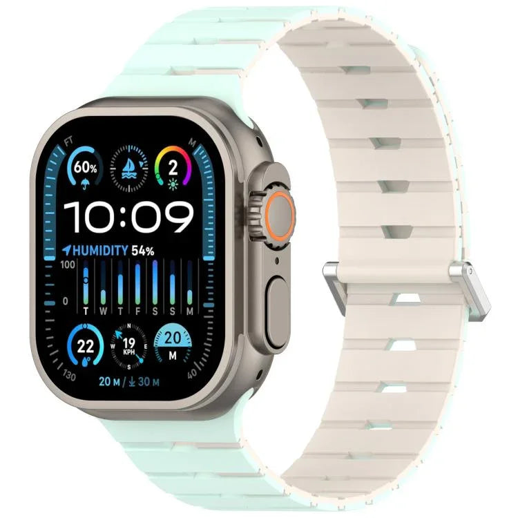 멜로디카 스타일 자석 듀얼 컬러 실리콘 시계 밴드, 애플 워치 46mm / 49mm / 45mm / 44mm용, 애플 워치 42mm / 41mm / 40mm / 38mm용