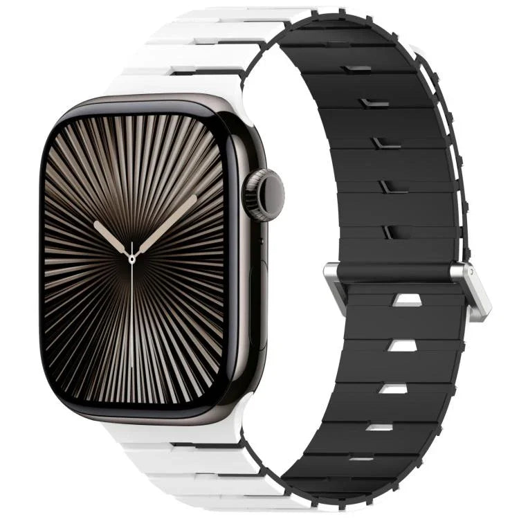 멜로디카 스타일 자석 듀얼 컬러 실리콘 시계 밴드, 애플 워치 46mm / 49mm / 45mm / 44mm용, 애플 워치 42mm / 41mm / 40mm / 38mm용