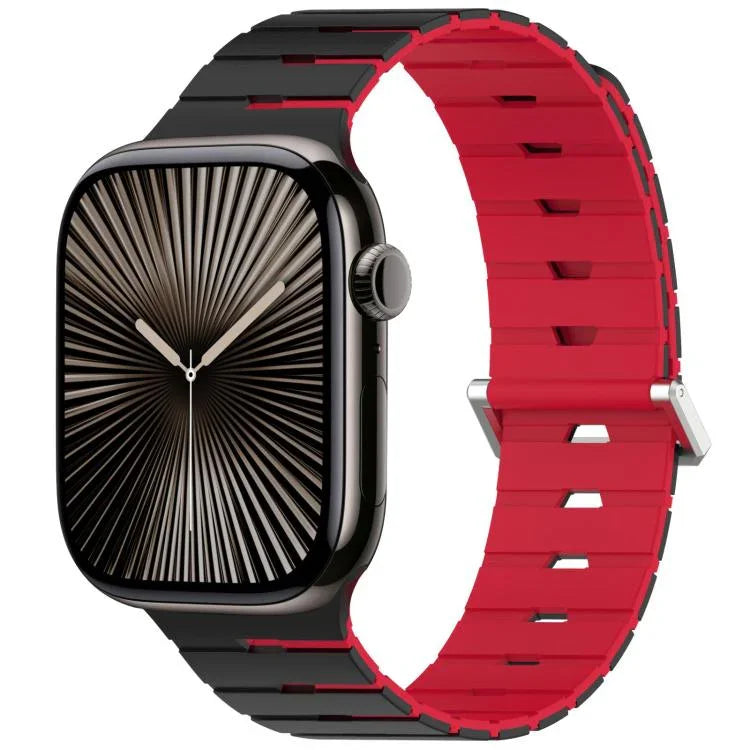 멜로디카 스타일 자석 듀얼 컬러 실리콘 시계 밴드, 애플 워치 46mm / 49mm / 45mm / 44mm용, 애플 워치 42mm / 41mm / 40mm / 38mm용