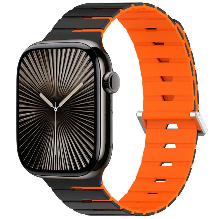 멜로디카 스타일 자석 듀얼 컬러 실리콘 시계 밴드, 애플 워치 46mm / 49mm / 45mm / 44mm용, 애플 워치 42mm / 41mm / 40mm / 38mm용