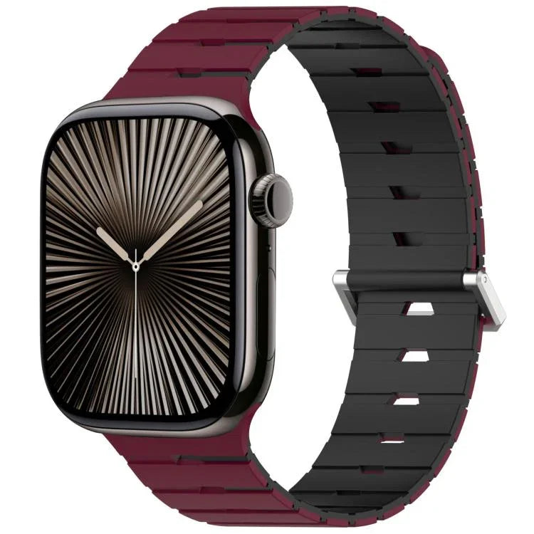 멜로디카 스타일 자석 듀얼 컬러 실리콘 시계 밴드, 애플 워치 46mm / 49mm / 45mm / 44mm용, 애플 워치 42mm / 41mm / 40mm / 38mm용