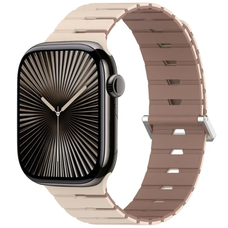 멜로디카 스타일 자석 듀얼 컬러 실리콘 시계 밴드, 애플 워치 46mm / 49mm / 45mm / 44mm용, 애플 워치 42mm / 41mm / 40mm / 38mm용