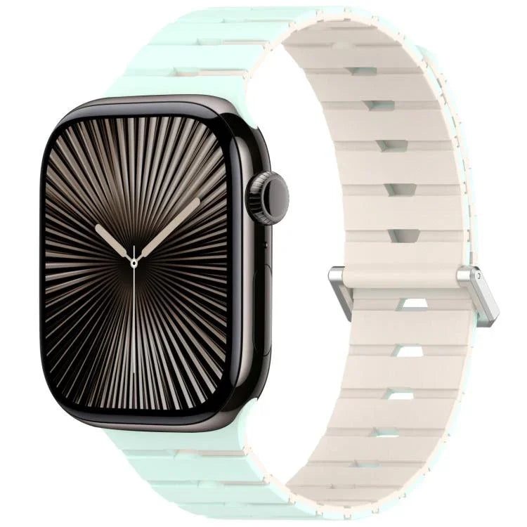 멜로디카 스타일 자석 듀얼 컬러 실리콘 시계 밴드, 애플 워치 46mm / 49mm / 45mm / 44mm용, 애플 워치 42mm / 41mm / 40mm / 38mm용