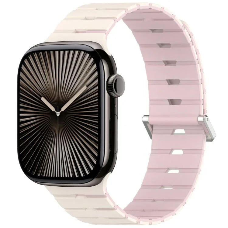 멜로디카 스타일 자석 듀얼 컬러 실리콘 시계 밴드, 애플 워치 46mm / 49mm / 45mm / 44mm용, 애플 워치 42mm / 41mm / 40mm / 38mm용