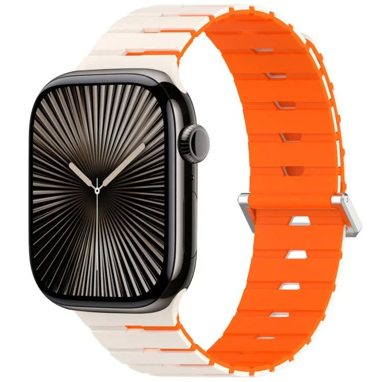 멜로디카 스타일 자석 듀얼 컬러 실리콘 시계 밴드, 애플 워치 46mm / 49mm / 45mm / 44mm용, 애플 워치 42mm / 41mm / 40mm / 38mm용