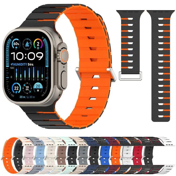 멜로디카 스타일 자석 듀얼 컬러 실리콘 시계 밴드, 애플 워치 46mm / 49mm / 45mm / 44mm용, 애플 워치 42mm / 41mm / 40mm / 38mm용