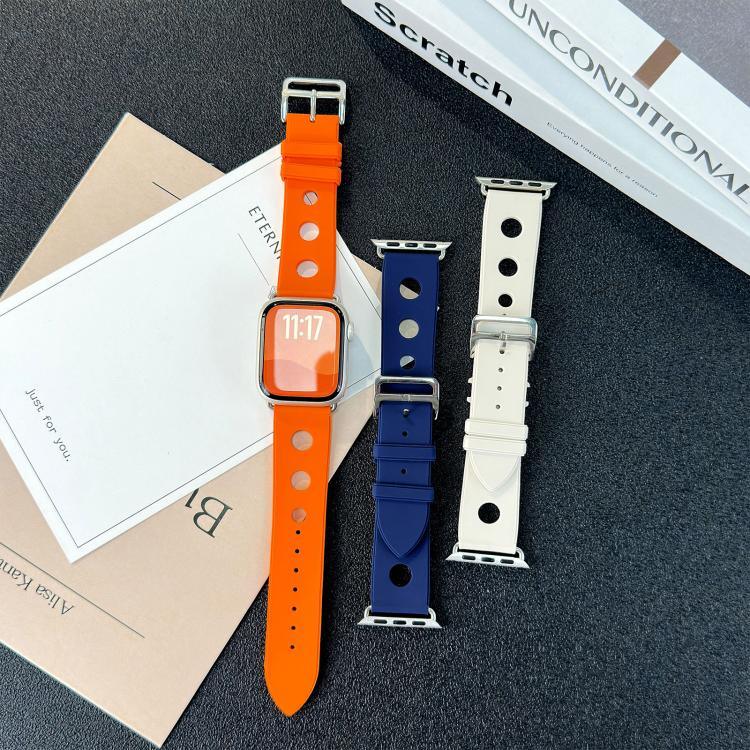 사다리 버클 구멍 실리콘 시계 밴드, 애플 워치 46mm / 49mm / 45mm / 44mm용, 애플 워치 42mm / 41mm / 40mm / 38mm용