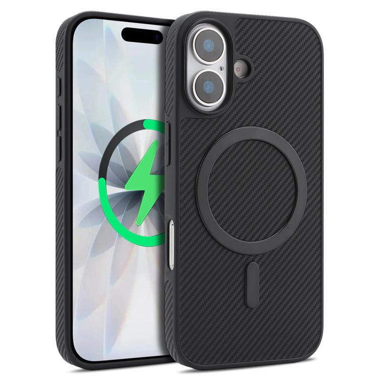 Carbon Fiber MagSafe Faux Leather Phone Case, For iPhone 16 Plus, For iPhone 16, For iPhone 15 Pro Max, For iPhone 15 Pro, For iPhone 15 Plus, For iPhone 15, For iPhone 14 Plus, For iPhone 14, For iPhone 14 Pro