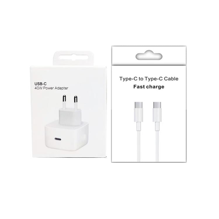 A3365 PD40W USB-C / Type-C Charger with Type-C to Type-C Data Cable, EU Plug, EU Plug + 1m Type-C Cable, EU Plug + 2m Type-C Cable