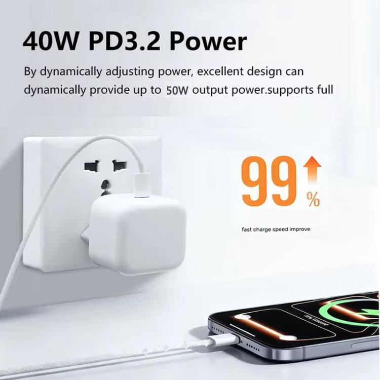 A3365 PD40W USB-C / 타입-C 충전기 및 타입-C to 타입-C / 8핀 데이터 케이블, 유럽 플러그, 유럽 플러그 + 1m 2-in-1 케이블