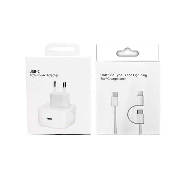 A3365 PD40W USB-C / 타입-C 충전기 및 타입-C to 타입-C / 8핀 데이터 케이블, 유럽 플러그, 유럽 플러그 + 1m 2-in-1 케이블