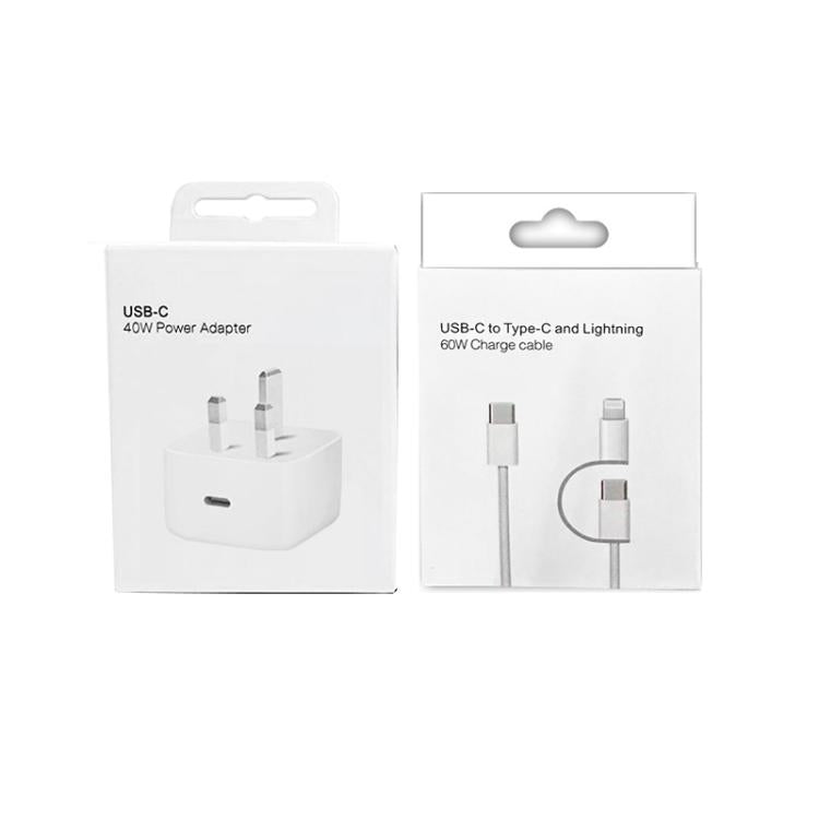 A3365 PD40W USB-C / 타입-C 충전기 및 타입-C to 타입-C / 8핀 데이터 케이블, 영국 플러그, 영국 플러그 + 1m 2-in-1 케이블