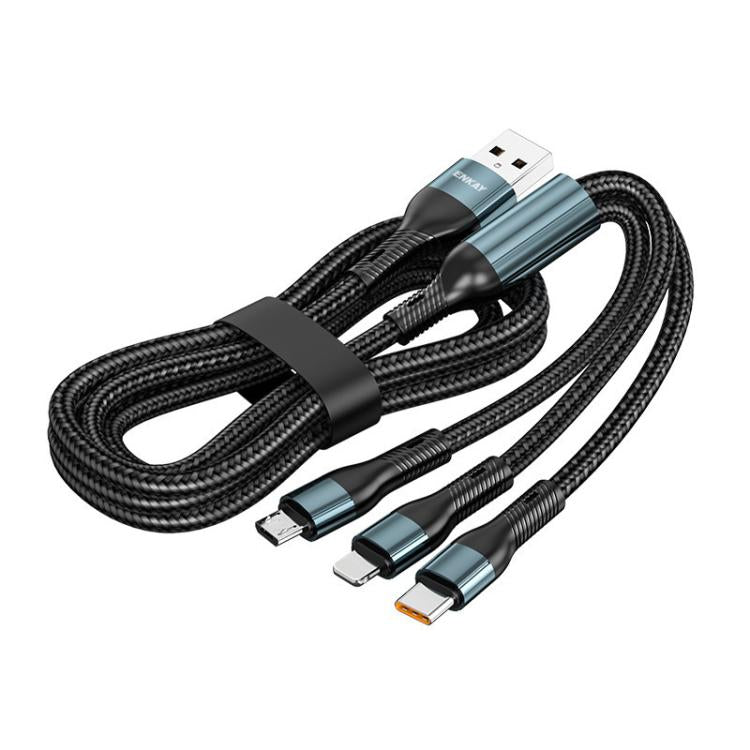 ENKAY 3-in-1 120W USB to 8핀 / 타입-C / 마이크로 USB 나일론 꼬임 고속 충전 케이블, 길이: 1.2m, ENK-CB184