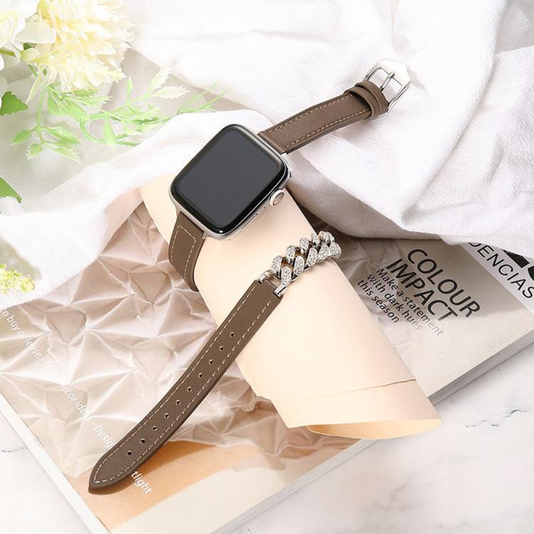다이아몬드 장식 팔찌 천연 가죽 시계 밴드, 애플 워치 46mm / 49mm / 45mm / 44mm용, 애플 워치 42mm / 41mm / 40mm / 38mm용