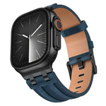Crazy Horse 비건 가죽 스테인리스 스틸 블랙 버클 시계 밴드, Apple Watch 46mm / 49mm / 45mm / 44mm용