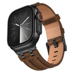 Crazy Horse 비건 가죽 스테인리스 스틸 블랙 버클 시계 밴드, Apple Watch 46mm / 49mm / 45mm / 44mm용
