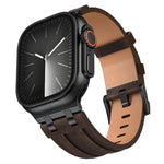 Crazy Horse 비건 가죽 스테인리스 스틸 블랙 버클 시계 밴드, Apple Watch 46mm / 49mm / 45mm / 44mm용