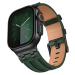 Crazy Horse 비건 가죽 스테인리스 스틸 블랙 버클 시계 밴드, Apple Watch 46mm / 49mm / 45mm / 44mm용