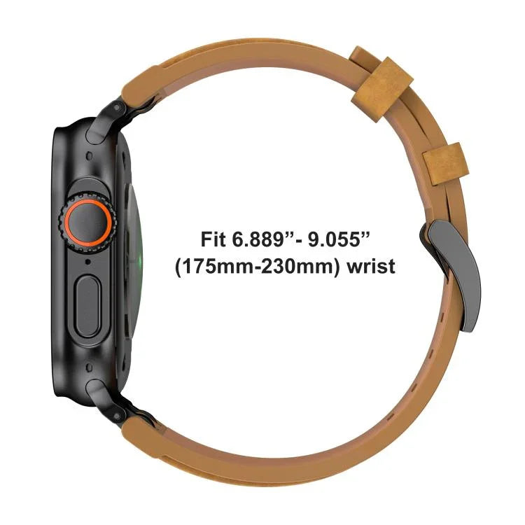 Crazy Horse 비건 가죽 스테인리스 스틸 블랙 버클 시계 밴드, Apple Watch 46mm / 49mm / 45mm / 44mm용