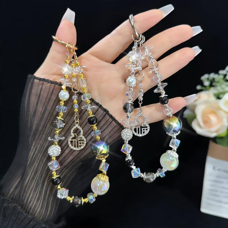 Golden Pearl Mobile Phone Chain, Silver, Golden