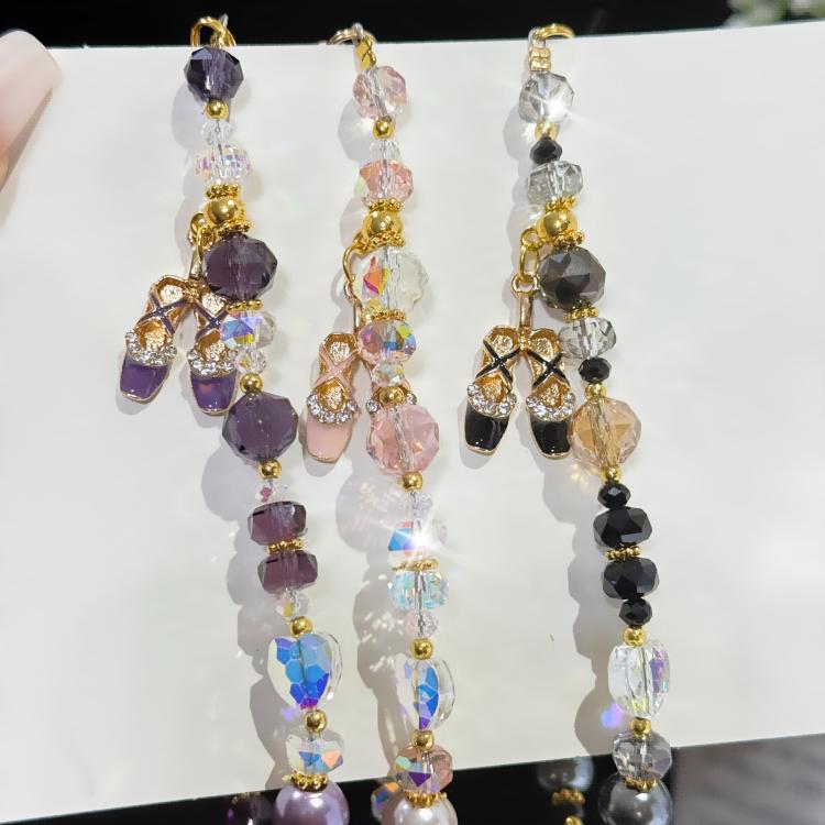 발레 슈즈 하트 크리스탈 폰 참, 분홍색, 초록색, 검정색