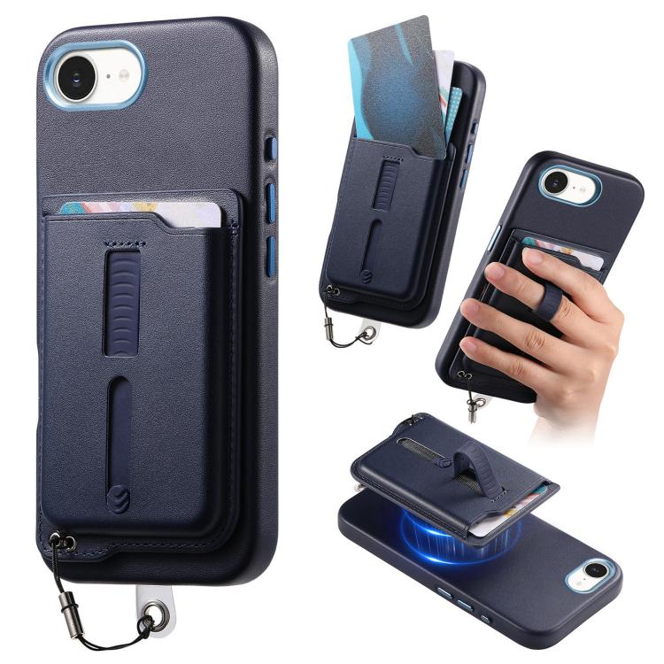 분리형 자석 카드 가방 휴대폰 케이스, 손가락 링 그립 및 분실 방지 로프 포함, 아이폰 17e / 16e용, 아이폰 17 프로 맥스용, 아이폰 17 프로용, 아이폰 17용, 아이폰 에어용, 아이폰 16 플러스용