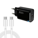 TE-PD46 GaN 100W PD 45W 완전 호환 충전기 및 타입-C to 타입-C 데이터 케이블, 유럽 플러그