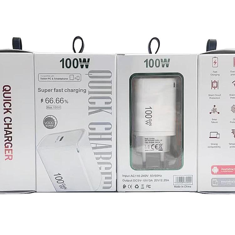 TE-PD46 GaN 100W PD 45W 완전 호환 충전기 및 타입-C to 타입-C 데이터 케이블, 유럽 플러그
