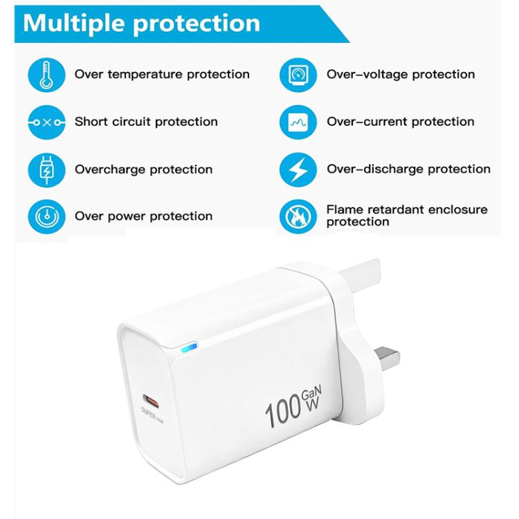 TE-PD46 GaN 100W PD 45W 완전 호환 충전기 및 타입-C to 타입-C 데이터 케이블, 영국 플러그