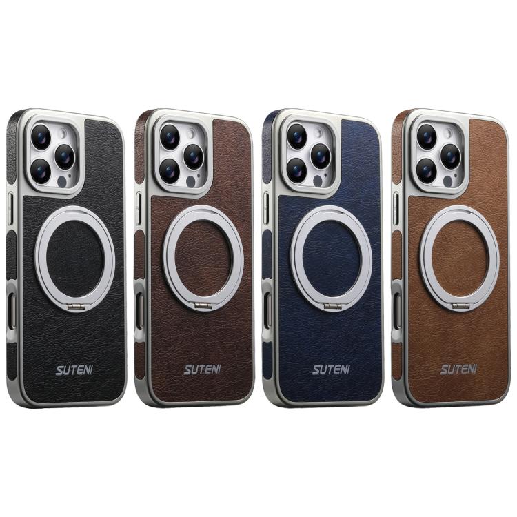 Suteni G6 크레이지 호스 텍스처 전기 도금 360도 회전 홀더 자석 휴대폰 케이스, iPhone 13 Pro Max용, iPhone 13 Pro용