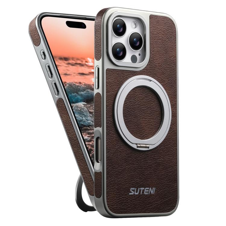 Suteni G6 크레이지 호스 텍스처 전기 도금 360도 회전 홀더 자석 휴대폰 케이스, iPhone 13 Pro Max용, iPhone 13 Pro용