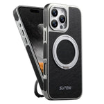 Suteni G6 크레이지 호스 텍스처 전기 도금 360도 회전 홀더 자석 휴대폰 케이스, iPhone 13 Pro Max용, iPhone 13 Pro용