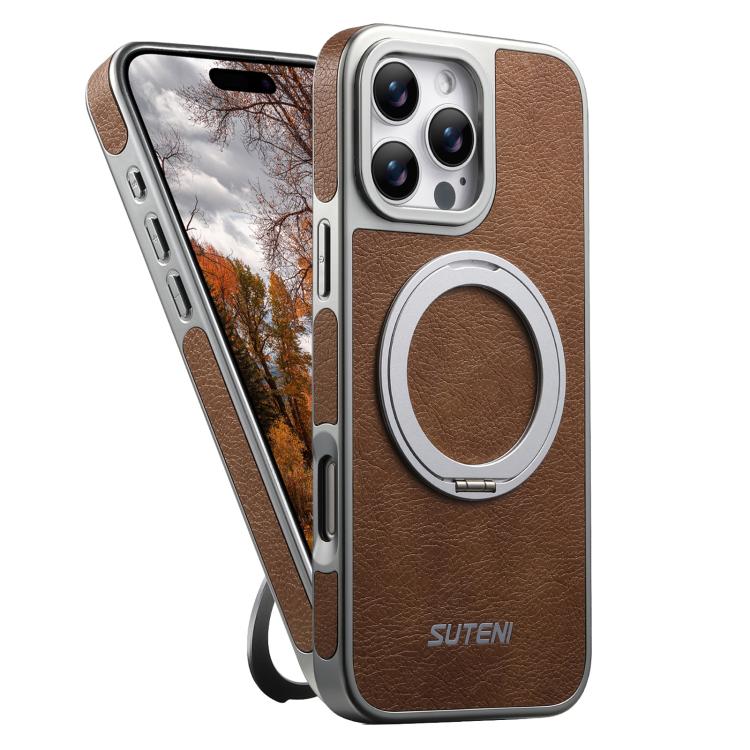 Suteni G6 크레이지 호스 텍스처 전기 도금 360도 회전 홀더 자석 휴대폰 케이스, iPhone 13 Pro Max용, iPhone 13 Pro용