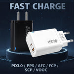 PD47 100W GaN PD Type-C + QC3.0 USB Charger with Type-C to Type-C / 8-Pin Data Cable, US Plug, US Plug