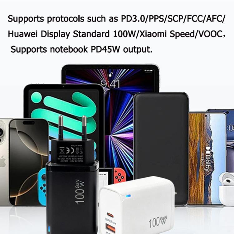 PD47 100W GaN PD Type-C + QC3.0 USB Charger with Type-C to Type-C / 8-Pin Data Cable, US Plug, US Plug