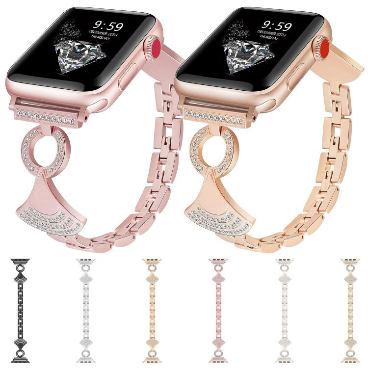 조개껍데기 박힌 다이아몬드 금속 시계 밴드, 애플 워치 46mm / 49mm / 45mm / 44mm용, 애플 워치 42mm / 41mm / 40mm / 38mm용