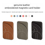 Genuine Leather Embroidered Magnetic Card Bag