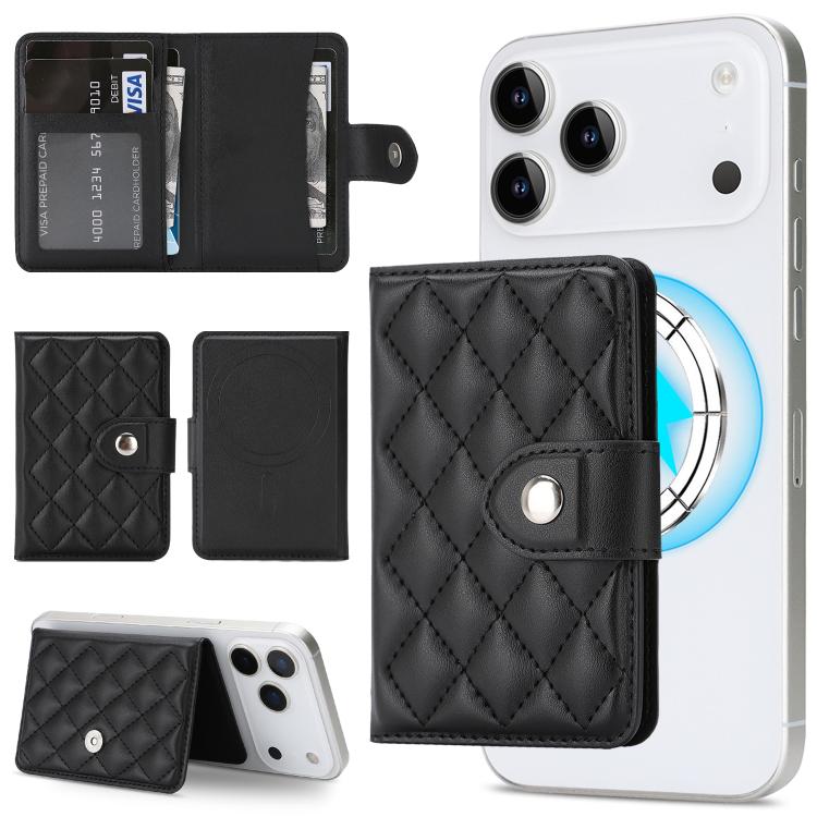 Diamond-Patterned Magnetic Vegan Leather Card Bag