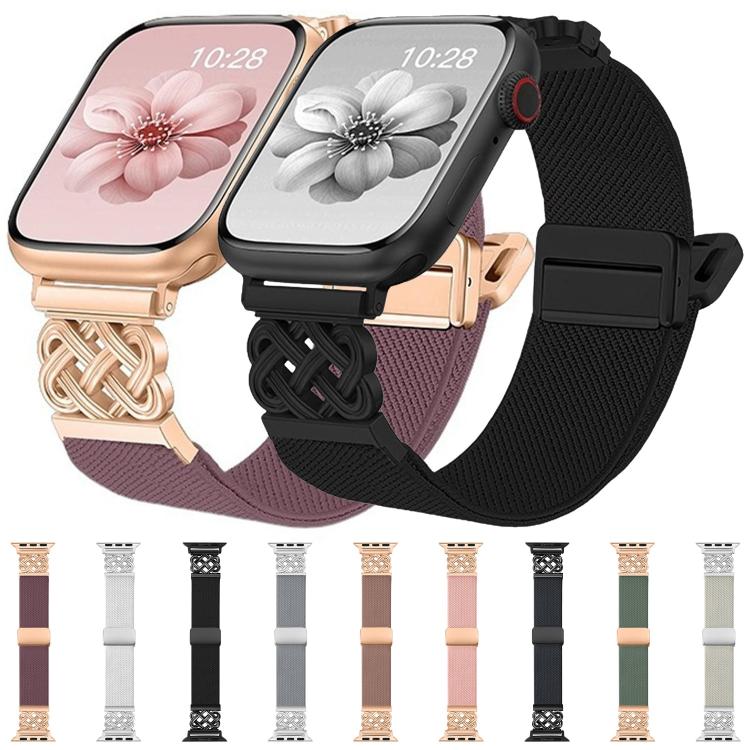 중국 매듭 자석 버클 트윌 스트레치 나일론 시계 밴드, 애플 워치 49mm / 46mm / 45mm / 44mm용, 애플 워치 42mm / 41mm / 40mm / 38mm용