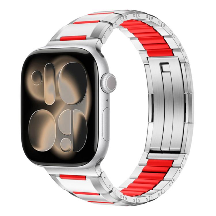 다면 고무 인레이 스테인리스 스틸 시계 밴드, 애플 워치 46mm / 49mm / 45mm / 44mm용, 애플 워치 42mm / 41mm / 40mm / 38mm용