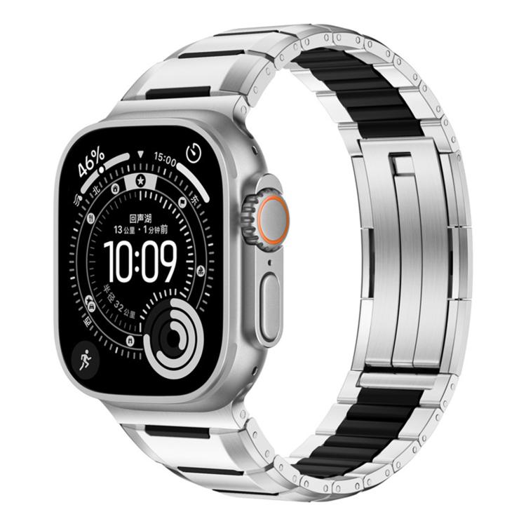 다면 고무 인레이 스테인리스 스틸 시계 밴드, 애플 워치 46mm / 49mm / 45mm / 44mm용, 애플 워치 42mm / 41mm / 40mm / 38mm용