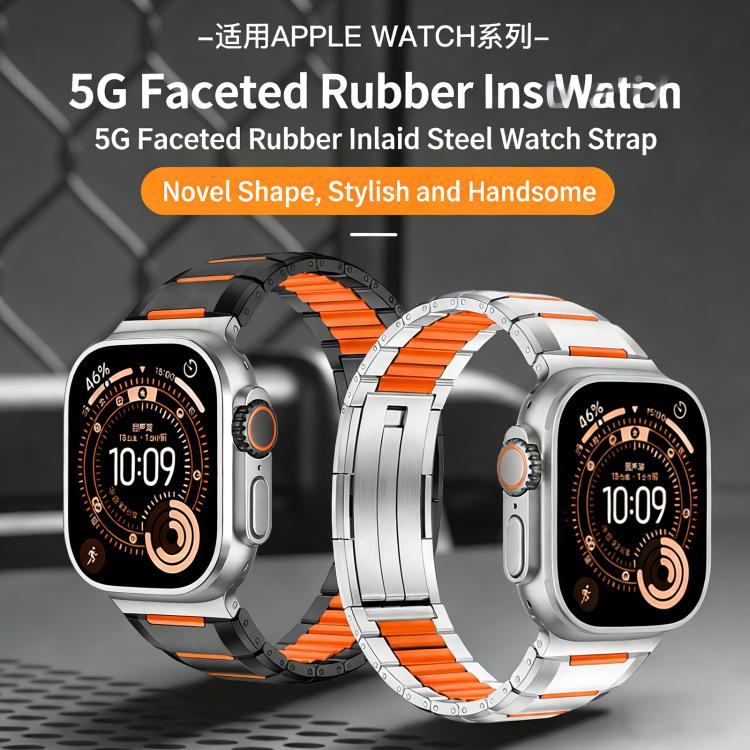 다면 고무 인레이 스테인리스 스틸 시계 밴드, 애플 워치 46mm / 49mm / 45mm / 44mm용, 애플 워치 42mm / 41mm / 40mm / 38mm용
