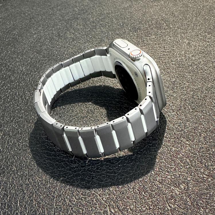 곡선형 투톤 사이드 릴리스 스테인리스 스틸 시계 밴드, 애플 워치 49mm / 46mm / 45mm / 44mm용, 애플 워치 42mm / 41mm / 40mm / 38mm용